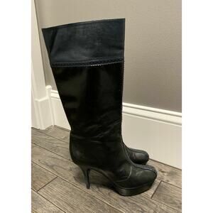 Women’s Yves Saint Laurent Tribute Platform Boots, 38.5, Blue/Black Leather, 8.5